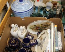 Two boxes of various china ware etc to include graduated jugs, bread bin,