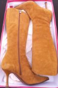 A pair of Escada tan suede knee high boots, with box,