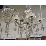 A Continental cut glass five branch electrolier and a metal mounted cut glass basket ceiling light