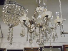 A Continental cut glass five branch electrolier and a metal mounted cut glass basket ceiling light