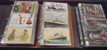 Four various postcard albums containing pictures of various subjects to include shipping,