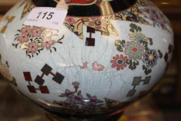 A Chinese cloisonne onion shaped vase CONDITION REPORTS Has a large dent and - Image 6 of 13