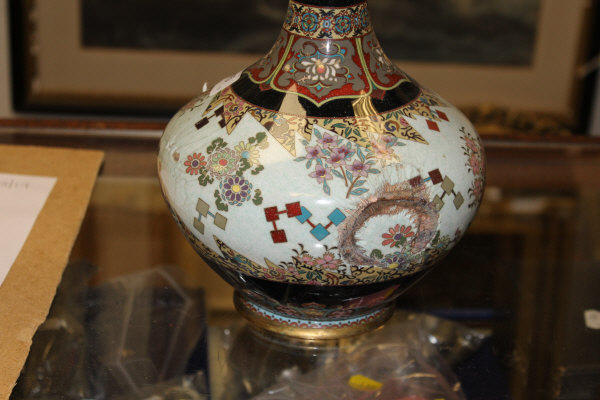 A Chinese cloisonne onion shaped vase CONDITION REPORTS Has a large dent and - Image 9 of 13