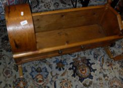 A Scottish pine child's crib with hooded top,