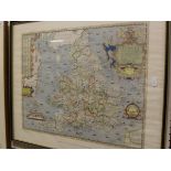 SAXTON'S "Map of England and Wales 1579", modern colour print, printed by Taylowe Limited 1969,