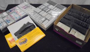 Five boxes of assorted slides on various commercial vehicles, trains,
