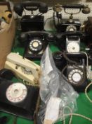 A collection of ten various vintage telephones including a 1930's Corporation Magneto set,