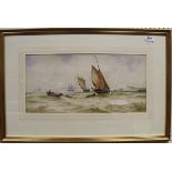 THOMAS BUSH HARDY "Shakespeare's Cliff, Dover" fishing vessels at sea watercolour signed,