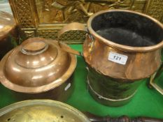 A 19th Century copper jug and a copper lidded pot,