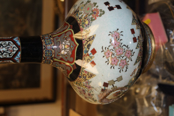 A Chinese cloisonne onion shaped vase CONDITION REPORTS Has a large dent and - Image 4 of 13