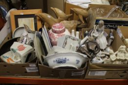 Three boxes of various chinaware to include various Lladro figures,