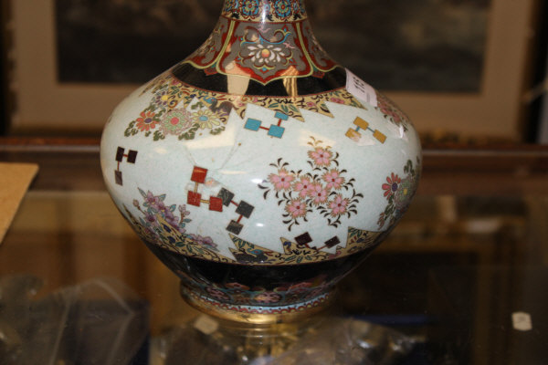 A Chinese cloisonne onion shaped vase CONDITION REPORTS Has a large dent and - Image 11 of 13