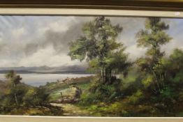 GIOVANNI GUIDOTTI "Lake scene", oil on canvas,