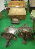 A Killarney yew wood box, the top decorated with a country house,