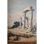 20TH CENTURY ENGLISH SCHOOL "Roman Ruins", watercolour, indistinctly signed lower right,