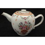 A late 18th / early 19th Century Chinese polychrome decorated teapot with floral spray and vases of