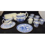 A collection of blue and white wares to include Spode prunus blossom and cracked ice decorated