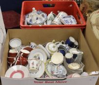 Six boxes of assorted of decorative china wares to include blue and white plates and tureens,