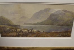 J RUTLAND ? "Sheep by loch side", watercolour,