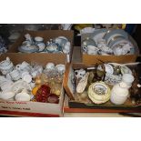 Four boxes of assorted china and glassware, etc, to include Wedgwood "Rose Elegans" pattern wares,