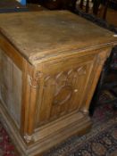 A carved oak pedestal on bracket feet in the Gothic revival taste CONDITION REPORTS