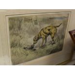AFTER HENRY WILKINSON "Retriever with duck", limited edition colour engraving No'd.