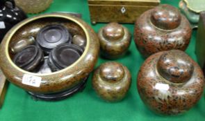 A collection of cloisonne wares comprising bowl, two pairs of ginger jars,