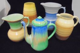 Three Shelley banded ware jugs various,