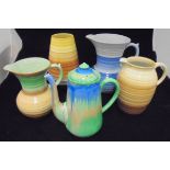 Three Shelley banded ware jugs various,