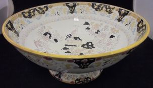 An Ashworth's iron stone fruit bowl transfer decorated with Oriental fence and bird pattern raised
