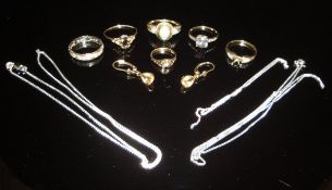 A collection of gold and other jewellery to include five stone set dress rings,