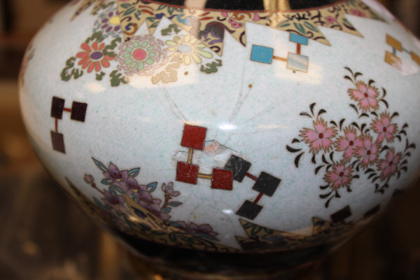 A Chinese cloisonne onion shaped vase CONDITION REPORTS Has a large dent and - Image 5 of 13