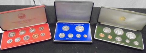 A box containing assorted coinage sets to include a Republic of Malta 1976 decimal proof set,