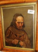 19TH CENTURY ITALIAN SCHOOL "Bespectacled Hooded Monk" oil on board unsigned