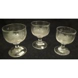 A pair of late 18th Century cut glass goblets and another similar,