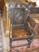 An 18th Century and later oak Wainscott type chair