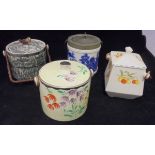 Four various biscuit barrels including an Arthur Wood silver shield,