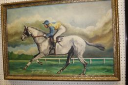 NICHOLSON "Indigo Jones" study of jockey on racehorse oil on canvas signed lower right with