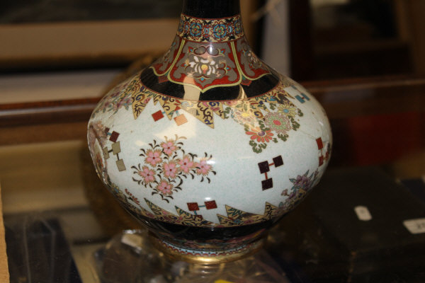 A Chinese cloisonne onion shaped vase CONDITION REPORTS Has a large dent and - Image 10 of 13