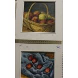 SUSAN AIRY "Apples in a basket", still life study, oil on canvas, unsigned,