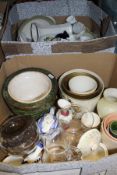 Three boxes of miscellaneous sundry china to include a Royal Doulton part tea set with pagoda style