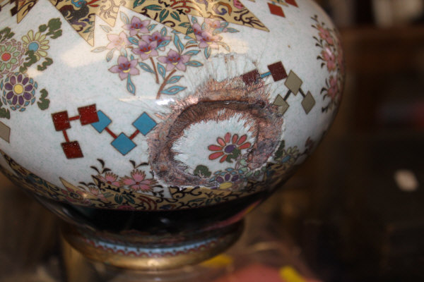 A Chinese cloisonne onion shaped vase CONDITION REPORTS Has a large dent and - Image 7 of 13