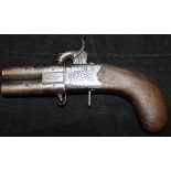 A 19th Century Continental hammer action twin-barrelled revolving pistol,