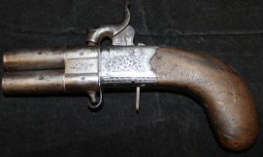 A 19th Century Continental hammer action twin-barrelled revolving pistol,