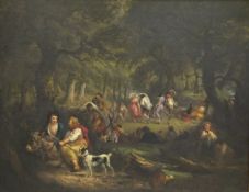 19TH CENTURY CONTINENTAL SCHOOL "The Gypsy encampment", with figures dancing,