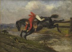 WIDDUS ? "Hunting Scenes with Huntsman on horseback", oil on canvas, a pair,
