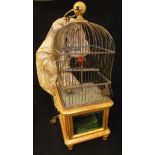 A 20th Century gilded and wirework clockwork automaton as two birds within a cage,