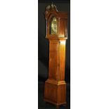 A 19th Century oak cased eight day long case clock with swan neck pediment with central brass orb