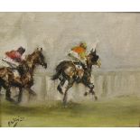 PETER CURLING (b.1955) "Horse Racing", oil on canvas, signed bottom left, 25.4 cm x 30.