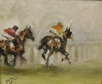 PETER CURLING (b.1955) "Horse Racing", oil on canvas, signed bottom left, 25.4 cm x 30.